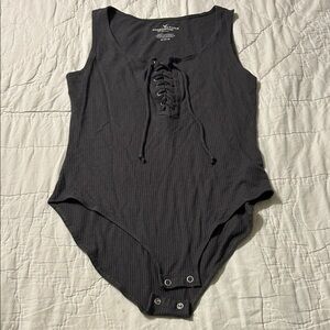 American Eagle Outfitters Charcoal Lace-Up Bodysuit